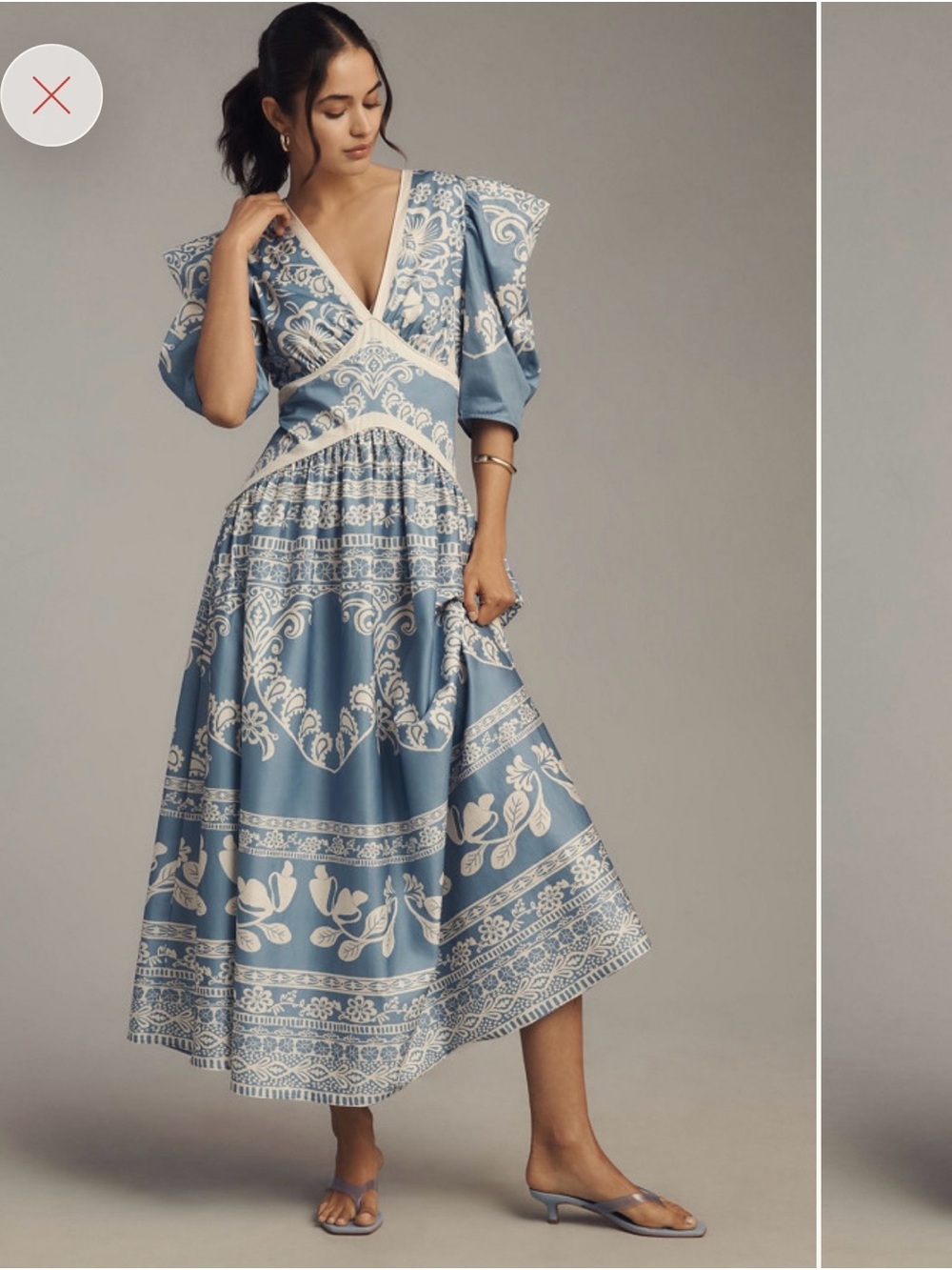 Anthropologie x Farm Rio Printed V-Neck Puff-Sleeve Maxi Dress
